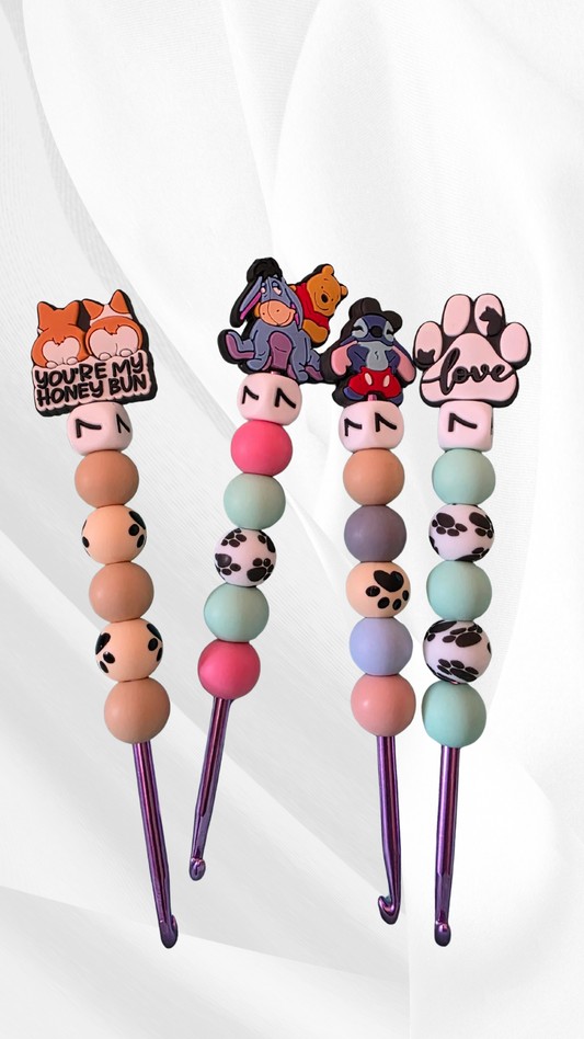 LJ Candle Co crochet hooks set with a cute Hunny Bun illustration on the packaging, perfect for knitting and crochet projects.