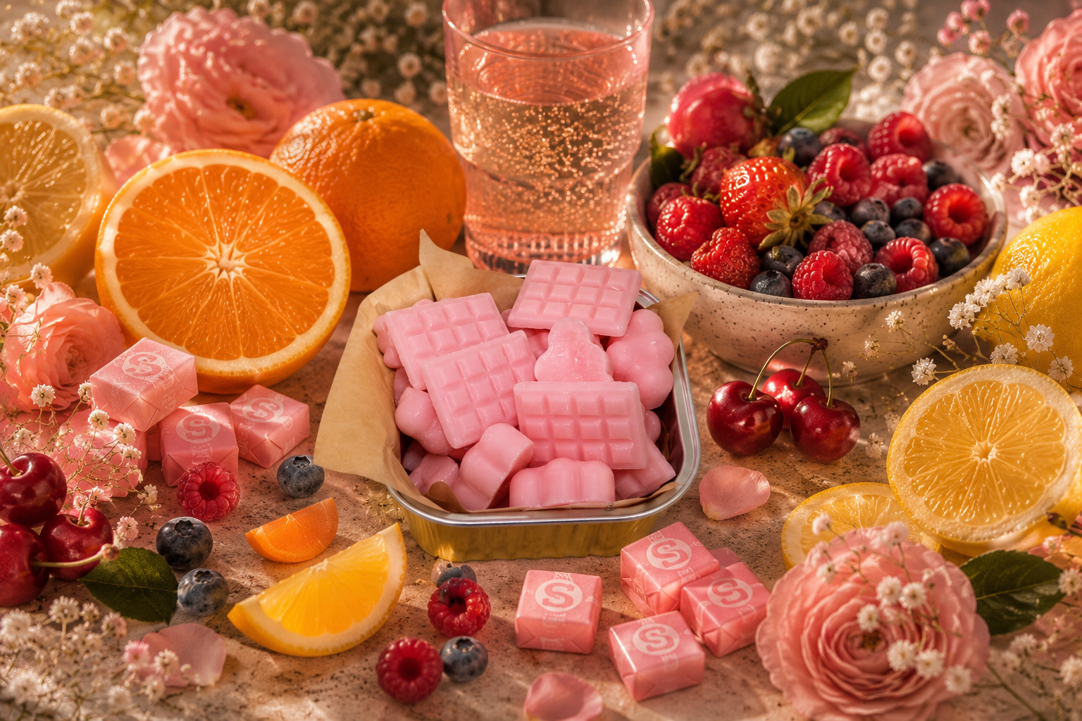 LJ Candle Co Goddess Wax Melts in a decorative container with lavender and floral designs, perfect for home fragrance.
